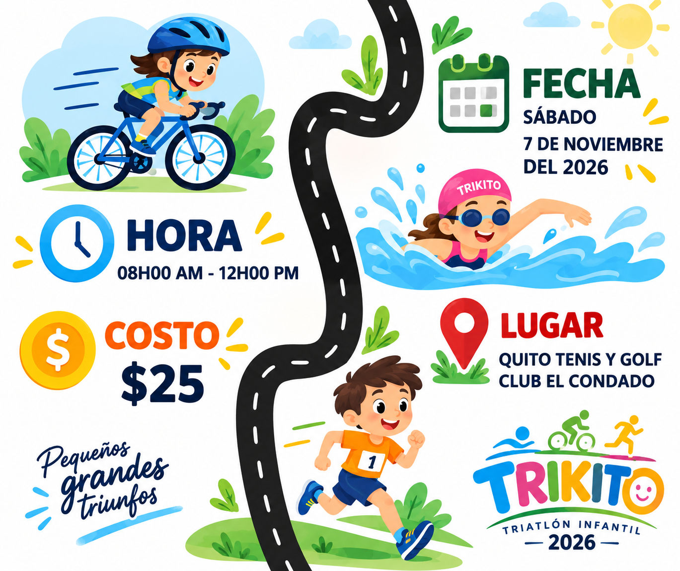 Niños participando en triatlón